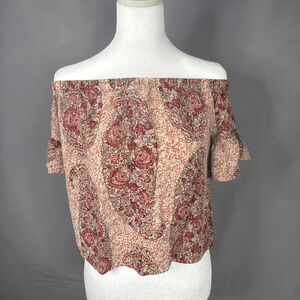 Madewell Top Large Silk Off Shoulder Paisley Crop Boho Romantic Dainty Fairy Y2K